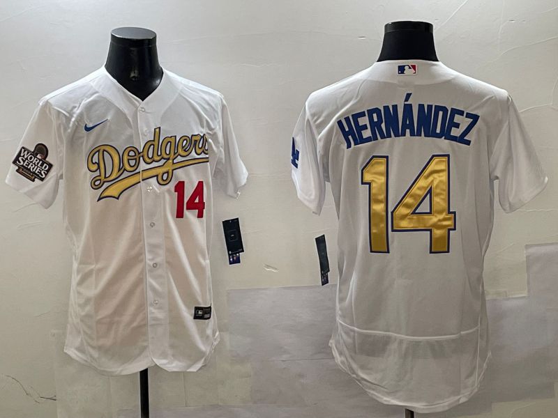 Men Los Angeles Dodgers #14 Hernandez White Elite 2025 Nike MLB Jersey style 3